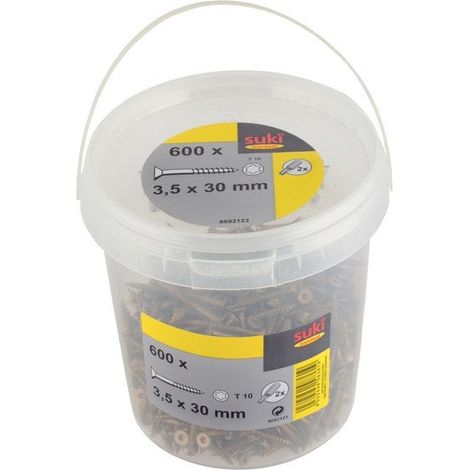 Cubo de 600 tornillos TF TX 3,5x30 mm + broca T10 Suki