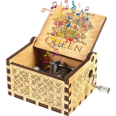 Coffret musical en bois sculpté rétro à manivelle manuelle, décoration maison. (1/5)