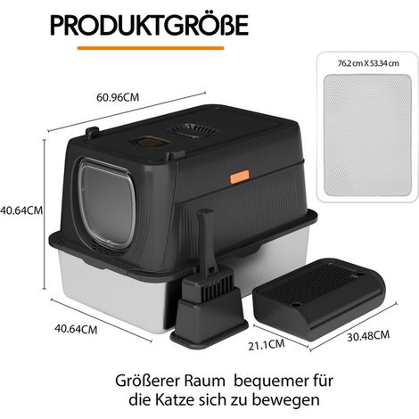 Maison de Toilette pour Chat Grand Modèle Bac à Litière Fermé en Acier Inoxydable Anti-Odeur avec Tapis et Pelle (1/5)