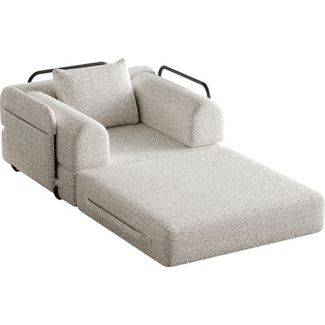 Sofá cama individual de chenilla con almacenaje en el reposabrazos y estructura metálica (1/5)