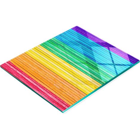 Tablero decorativo multifuncional de vidrio templado con rayas de colores, 60x52 cm.