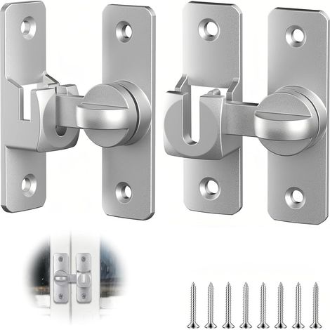 2 Paires Loquet Porte, 90°/180° Verrou Porte, Aluminium Verrou Porte Coulissante, Serrure Porte Coulissante avec 8 Vis, Argent, pour Portes, Fenêtres, Armoires (1/5)
