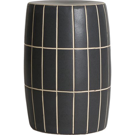 Table d appoint contemporaine en céramique noire - noir avec lignes beige (1/4)
