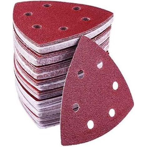 Sollbry Lot de 72 triangles abrasifs delta - 6 trous - 93 x 93 x 93 mm - grains 40/60/80/120/180/240 - triangle de poncage pour ponçage et polissage (1/5)