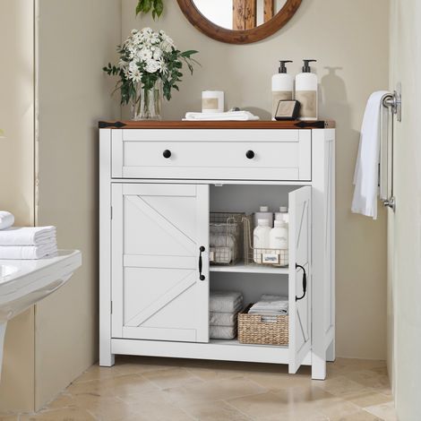 Credenza con 1 cassetto e ripiani regolabili, mobile contenitore per cucina, sala da pranzo o ingresso, in MDF, bianca e noce (1/5)