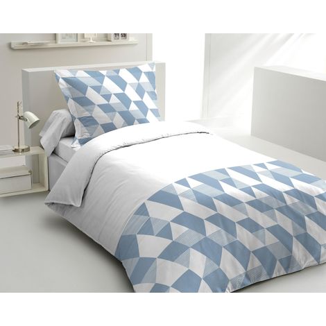 Parure de Couette 140x200 cm 2 pièces Percale de Coton Douce Housse + taie Bleu Modèle La Gitane (1/5)