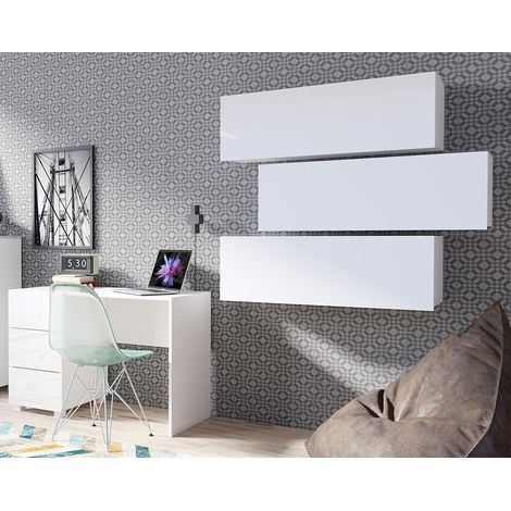 Büro Möbel Set in weiß Hochglanz CAIRNS-132, B/H/T ca. 245/200/50 cm (1/3)