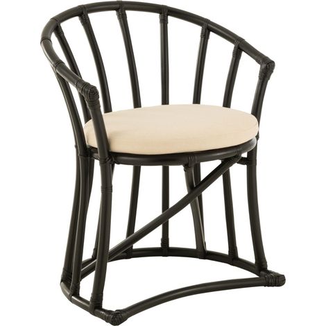 Chaise avec coussin 60x61x70 cm en rotin noir et écru (1/5)