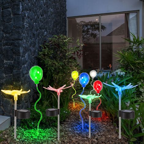 Luce da giardino per decorazione da giardino, farfalla, luce esterna, cambio colore, libellula, mongolfiera, luce da giardino, LED installato in modo permanente, set di 9 (1/4)