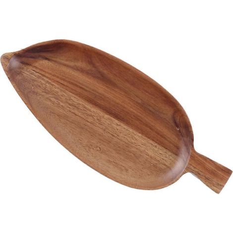 Plateau de service en bois en forme de feuille, compatible avec un usage domestique. (1/5)