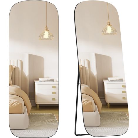 Miroir sur Pied Pleine Longueur, 160 x 50 cm, avec Coins Arrondis, en Verre, Cadre en Aluminium, pour Chambre à Coucher, Dressing, Noir d'encre LFM029B01 (1/5)