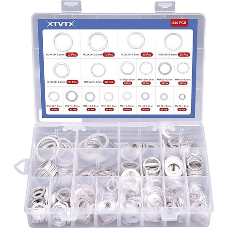 Assortiment de 540 joints de vidange d'huile de voiture 10 tailles (M6 M8 M10 M12 M14 M16 M18 M20 M22 M24) en Aluminium de haute qualité (1/5)