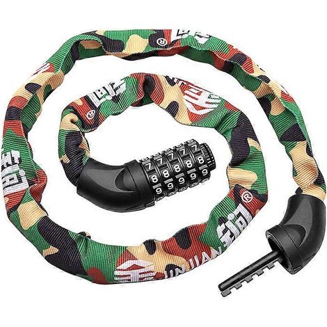 Antivol de vélo à code (14 couleurs) - Chaîne antivol avec code à 5 chiffres pour vélo, moto, porte, portail (vert armée) (1/5)