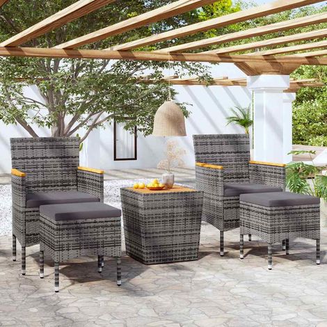 vidaXL Mesa y sillas jardín 5 pzas ratán sintético madera acacia gris (1/4)