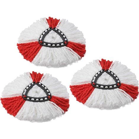 Lot de 3 têtes de rechange pour balai serpillère – Compatibles Vileda et O-Cedar – Patins lavables en polyester – Chiffons réutilisables – Accessoires pour balai rotatif à 360° (Couleur : Rouge) (1/5)