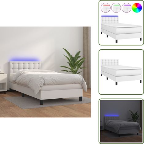 Sommier à lattes de lit avec matelas et LED Blanc 90x190cm - Lit Plateforme - Lit Design - Lit Moderne - Lit Capitonné - Lit Avec Rangement (1/5)
