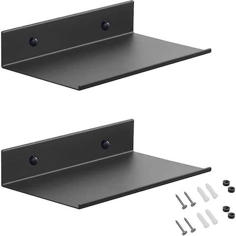 Étagères murales en métal, lot de 2 étagères flottantes noires de 20 cm, étagère de douche murale, étagère rectangulaire murale (1/5)
