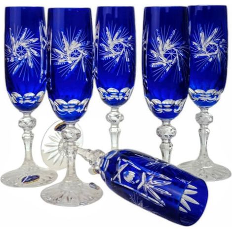 Verres à champagne en cristal de cobalt 170 ml, moulin à olives (1/5)