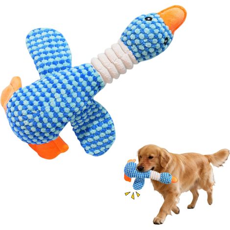 Jouet couineur en peluche pour chien - Jouet couineur - Jouet anti-stress pour chiens de petite, moyenne et grande taille - Jouet à mâcher pour chiots et chiots (oie bleue) (1/5)
