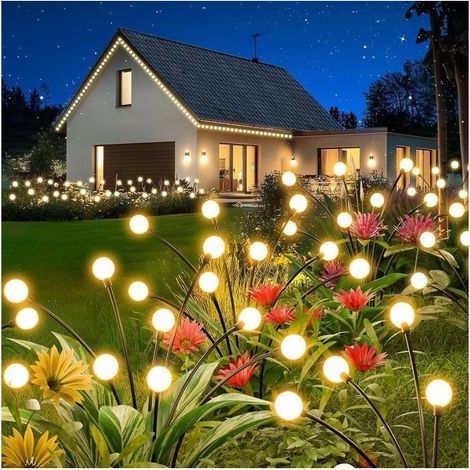 Lampe solaire - Lampes Solaires Lucioles - 10 LED - IP65 étanche - 4 pièces Blanc chaud (1/5)