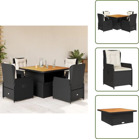The Living Store Ensemble à manger de jardin coussins 5pcs Noir Résine tressée - Ensemble Salon De Jardin - Mobilier De Jardin - Table Extensible - Chaises Pliantes - Résine Tressée