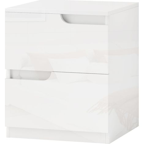 Comodino bianco lucido con 2 cassetti 40 x 40 x 48 cm (1/5)