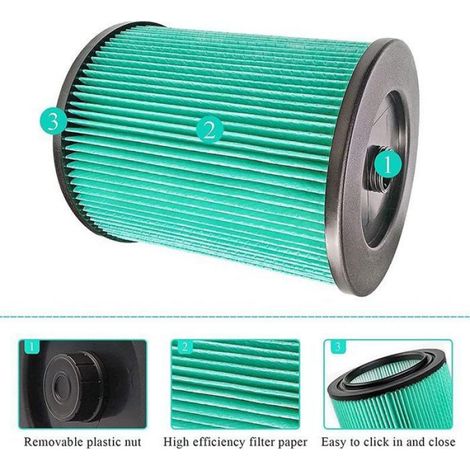 Filtre HEPA de remplacement - Compatible Craftsman 5 32 gal Avec capuchon intégré - Aspirateur sec humide - Vert (1/5)