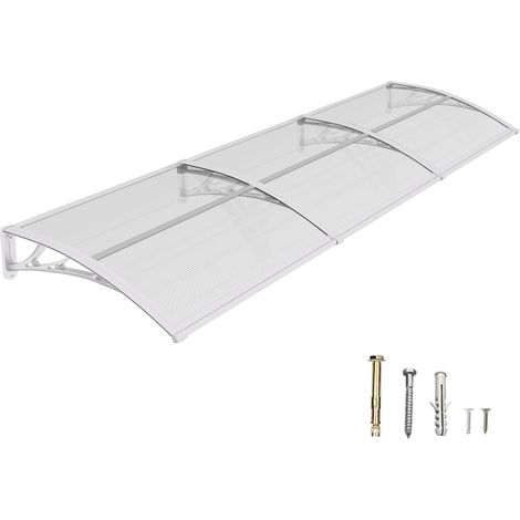 Auvent de Porte d’Entrée 120 × 300 cm, Marquise en Polycarbonate Transparent, Toit de Protection Résistant Contre la Pluie et Les Rayons UV, Gris pour Maison et Entrée (1/5)