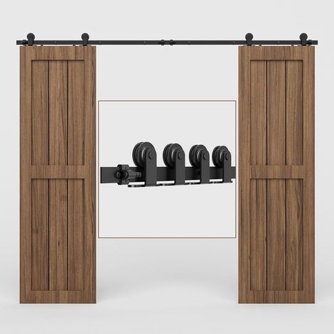 8FT/243cm Noir Grange en Bois Double Ensemble de Hardware porte coulissante en acier Barn Bois Double porte coulissante matériel Track Rolller (1/5)