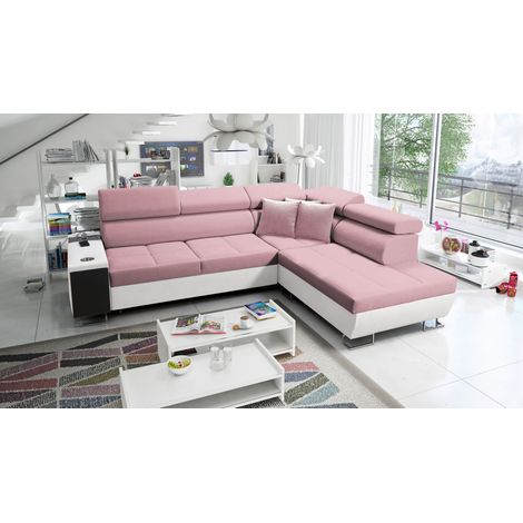 Multifunktionaler Eckschrank MORENA VII,   Kunstleder/Uttario Velvet Weiß/Rosa Rechts (1/5)