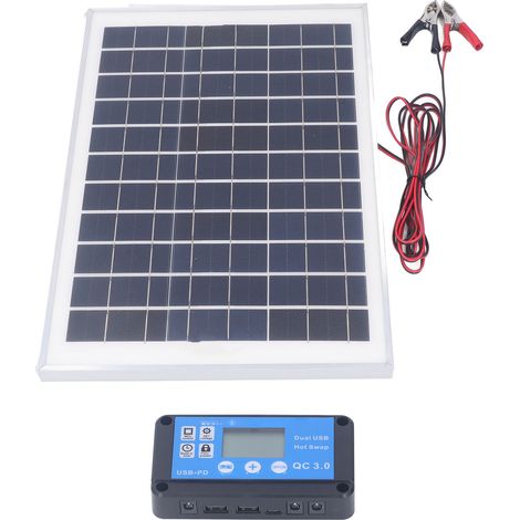 Kit panneau solaire 50 W 18 V avec contrôleur de charge étanche MPPT et pince de batterie de 3 mètres pour camping-car, bateau, remorque ou caravane. (1/5)