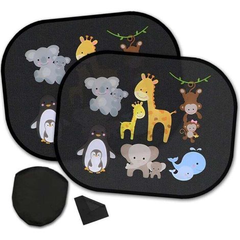 Pare-soleil pour voiture bébé (lot de 2), 45 x 36 cm, sans ventouses, protection UV, motif animal. (1/5)