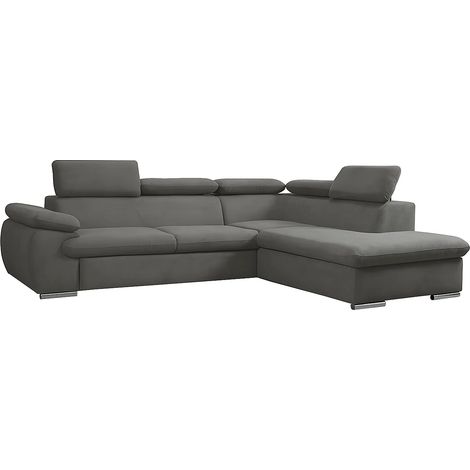 Divano letto angolare con contenitore in tessuto Antracite - Angolo a destra - FABIEN (1/5)