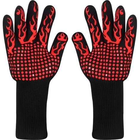 Guanti da barbecue resistenti al calore fino a 800°C, guanti da cucina universali antiscivolo per grigliate, barbecue, forno, camino, accessori da cucina sicuri per uomini e donne