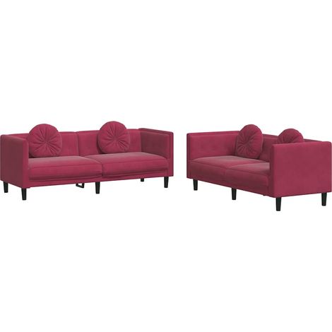 Maison Exclusive - Set di Divani 2 pz con Cuscini Rosso Vino in Velluto