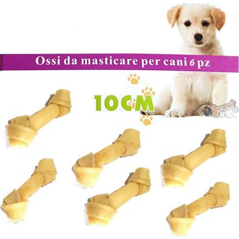 Trade Shop - KIT 6 KNOCHEN HUND KAUEN LEDER 10CM SNACKS GEKNOTET HYGIENE -