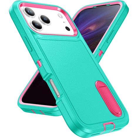(Bleu et rose, iPhone 16e) Coque de téléphone ultra-résistante aux chocs, protection renforcée, support invisible (1/5)