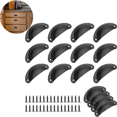 16 poignées coquille vintage noires, rétro pour tiroir armoire cuisine (1/5)