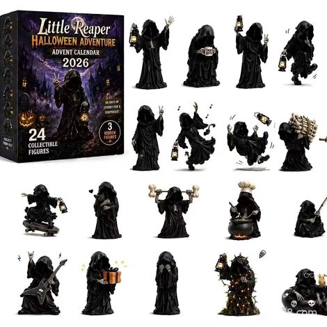 Adventskalender 2026 – Halloween-Leuchtkasten-Countdown-Kalender mit Hexe und Geist – Flaches Design