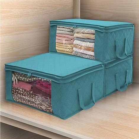 BEMSM-3-teilige Aufbewahrungsbox/Tasche für Bettdecken, Decken, Kissen, Spielzeug, Kleidung – Blau