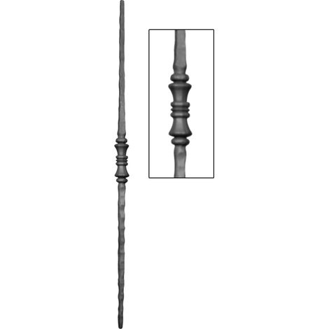 Barreau martelé carré de 14mm et hauteur 1000mm en fer forgé avec un motif - DECO FER FORGE