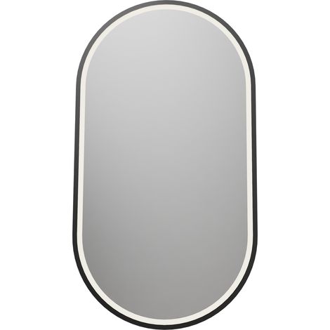 LED Lichtspiegel Bernstein 8144-2.0 Oval Sandgestrahlt Warm-/Kaltlicht Aluminiumrahmen Schwarz matt Vertikal Anti-Beschlag 55 x 100 cm