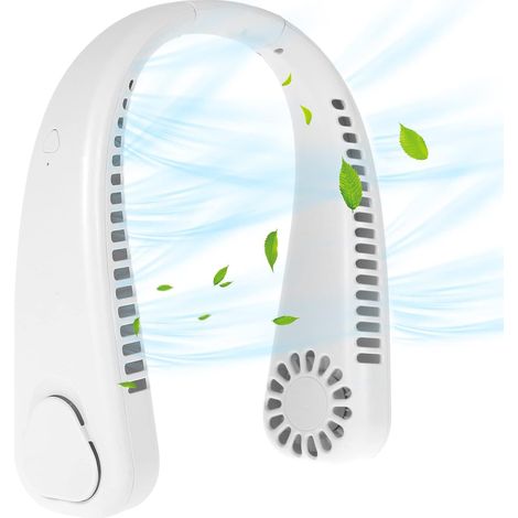 Ventilateur de cou mains libres, flux d'air à 360°, 3 vitesses de ventilation, batterie 1200 mAh rechargeable par USB, sans pales, pour la maison, le bureau, les activités de plein air et le sport (bl