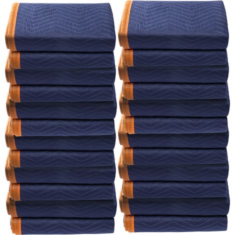 Mophorn Manta móvil 80" x 72", 65 psi, paquete de 12, mantas de embalaje profesionales de algodón reciclado y no tejido para proteger muebles, pisos, electrodomésticos, azul/naranja (1/5)