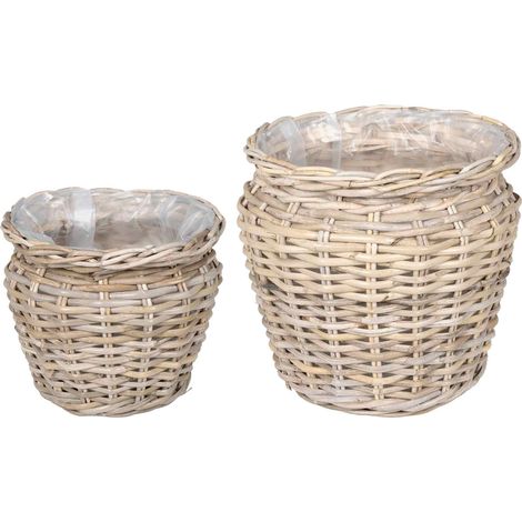 Planter Basket with Storage 2 pcs Natural Grey Kubu Rattan vidaXL