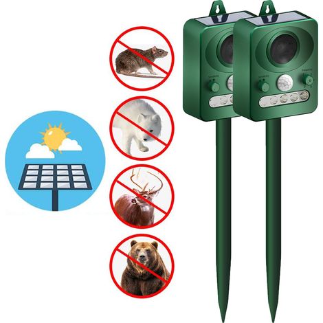 Répulsif à animaux d'extérieur à énergie solaire avec détecteur de mouvement et lumière clignotante pour repousser les lapins, les écureuils, les renards, les oiseaux, les mouffettes, etc. (1/5)