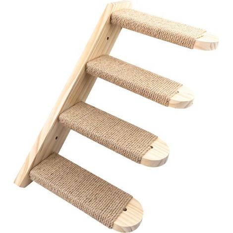 Escalier pour Chat 4 Étapes, Échelle avec Cordes de Jute, Étagères Murales, Mur d'Escalade, Cadre d'Escalade Mural (Supporte 20 kg) (1/5)