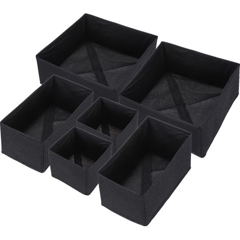 Boîte de rangement pliable en tissu,6 compartiments pour chaussettes et sous-vêtements,panier de tiroir pour vêtements,écharpes et cravates,noir (1/5)