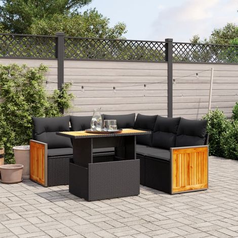 vidaXL Set Divano da Giardino 6 pz con Cuscini Nero in Polyrattan (1/3)