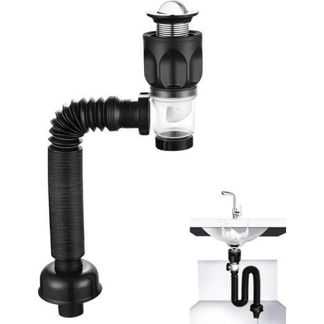 Kit Vidange Lavabo - Flexible Rétractable Anti Odeurs Insectes Sans Trop Plein Cuneary (1/5)